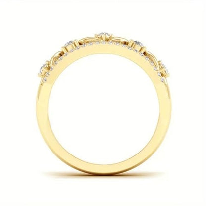 Teardrop Double Row Ring for Women,Gold Plated Micro Pavé Cubic Zirconia,Minimalist Office Stackable Band - color: Gold