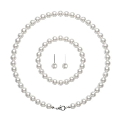 3PCS Pearl Jewelry Set for Women, Faux Pearl Necklace Bracelet Earrings Set, Round Pearl Costume Accessories for Brides Wedding Gift - style: Classic2
