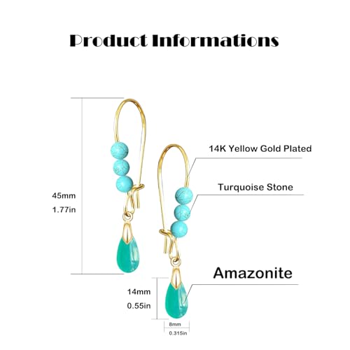 Natural Waterdrop Stone Drop Earrings,Gold Plated Real Genuine Teardrop Crystal Quartz Gemstone Pin Hoop Earrings Hooks Statement Dangle Dangling Earrings for Women Her - color: A03_Amazonite