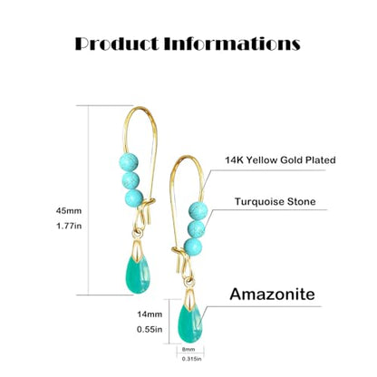 Natural Waterdrop Stone Drop Earrings,Gold Plated Real Genuine Teardrop Crystal Quartz Gemstone Pin Hoop Earrings Hooks Statement Dangle Dangling Earrings for Women Her - color: A03_Amazonite