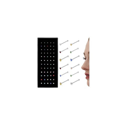 THUNARAZ Straight L Shaped Stainless Steel Nose Studs Rings Piercing Pin Body Jewelry 20G-22G 1.5mm 2mm 2.5mm - color: D: 60pcs Colourful CZ(22G Straight)