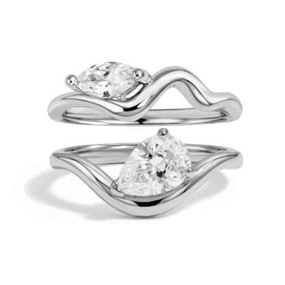 18K Gold & Silver Plated Stackable Ring Set for Women, CZ Curved Wave Stacking Bands, Statement Promise Rings for Wedding Engagement, Trendy Dainty Jewelry Gift - color: Silver 2