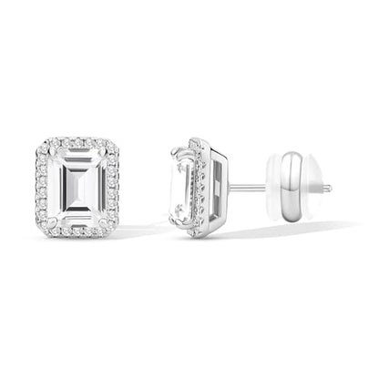 CoBi Halo Stud Earrings for Women, Cubic Zirconia Earrings, Birthstone Heart Earrings Simulated Diamond Valentine's Day - color: White