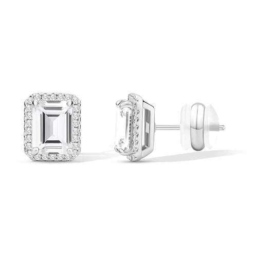 CoBi Halo Stud Earrings for Women, Cubic Zirconia Earrings, Birthstone Heart Earrings Simulated Diamond Valentine's Day - color: White