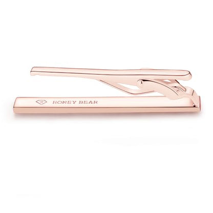 HONEY BEAR 1.57" Skinny Tie Clip Bar for Men Steel Business Wedding Gift | Classic Minimalist, Steel-Plated Copper Base, Gift-Boxed, Thickened, Rounded Corners, Easy to Slide On, No Snag or Wrinkle - style: Shinny Rose Gold 4cm
