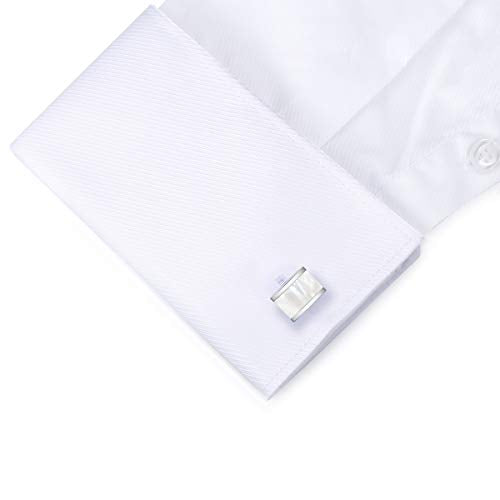 HONEY BEAR Rectangle Cufflinks for Men Wedding Business | Classic, Tarnish-Resistant, Steel-Plated Copper Base, Gift Box, for Groomsmen, Father, Husband, Anniversary, Formal Events - color: White Shell