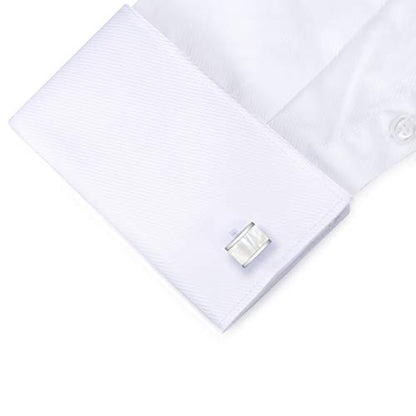 HONEY BEAR Rectangle Cufflinks for Men Wedding Business | Classic, Tarnish-Resistant, Steel-Plated Copper Base, Gift Box, for Groomsmen, Father, Husband, Anniversary, Formal Events - color: White Shell