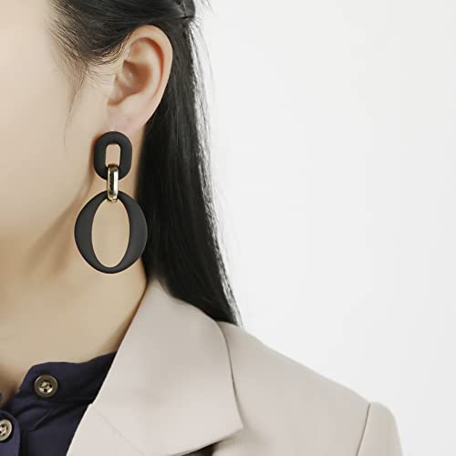 RUOFFETA Acrylic Rectangle Earrings, Fashion Acrylic Square/Oval/Hoop Statement Drop Earrings for Women - color: Black Oval