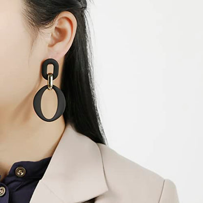 RUOFFETA Acrylic Rectangle Earrings, Fashion Acrylic Square/Oval/Hoop Statement Drop Earrings for Women - color: Black Oval