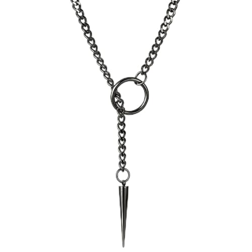 Slip Chain Choker for Women Handmade Black Stainless Steel Cuban Chain Chunky Moon Bat Raven Skull Pendant Gothic Punk Rock Collar Adjustable Lariat Y Necklace for Men - style: Black Spike