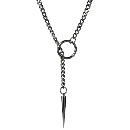 Slip Chain Choker for Women Handmade Black Stainless Steel Cuban Chain Chunky Moon Bat Raven Skull Pendant Gothic Punk Rock Collar Adjustable Lariat Y Necklace for Men - style: Black Spike