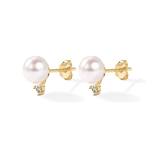 PAVOI 18K Gold Plated 925 Sterling Silver Post Cubic Zirconia | AAA+ Quality Handpicked Freshwater Cultured Stud Button Pearl Earrings - style: Yellow Gold