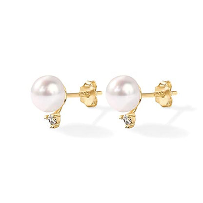 PAVOI 18K Gold Plated 925 Sterling Silver Post Cubic Zirconia | AAA+ Quality Handpicked Freshwater Cultured Stud Button Pearl Earrings - style: Yellow Gold
