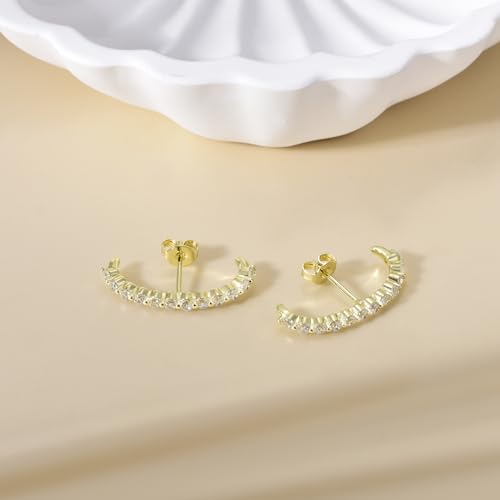 CZ Suspender Cuff Stud Earrings Wrap Earlobe Silver Post Cubic Zirconia Minimalist Jewelry for Women - color: Gold Full CZ