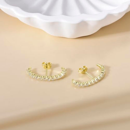 CZ Suspender Cuff Stud Earrings Wrap Earlobe Silver Post Cubic Zirconia Minimalist Jewelry for Women - color: Gold Full CZ