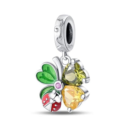 925 Sterling Silver Charms for Bracelets and Necklaces Beads Charms Jewelry Gift for Women - color: Spring Four-Leaf Clover