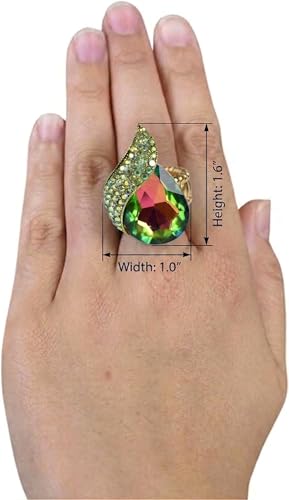 NYFASHION101 Radiant Teardrop Stone Adjustable Cocktail Statement Ring - color: Curvy Green Tint Aurora Borealis/Gold-Tone