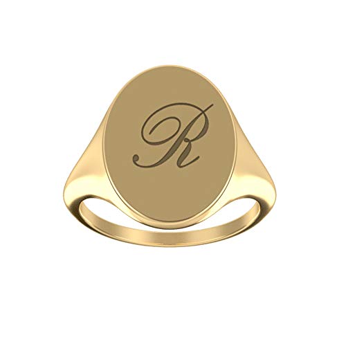 Sterling Silver Personalized Script Initial Letter Custom Signet Engrave Rings Jewelry - color: Gold-2