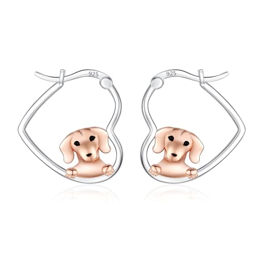 LES OSEWA Dog Animal Earrings Sterling Silver Animal Heart Hoop Dangle Earrings Cute Jewelry Gifts for Women - color: Dachshund