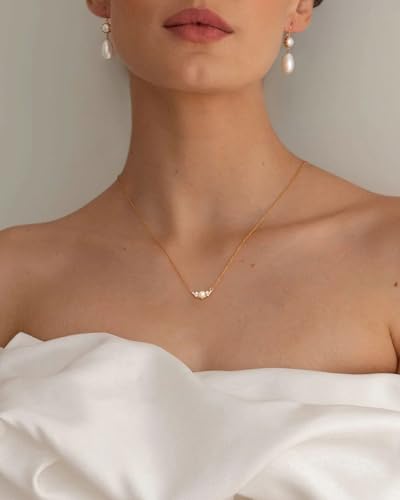 Pearl Necklace for Women- 14K Gold-plated/White Gold-plated Dainty Pearl Necklace for Women - color: Gold half pearl