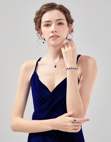 LMXXVJ Jewelry Set for Women,Teardrop Cubic Zirconia Necklace Earrings Adjustable Ring Bracelet Jewelry Set Formal Jewelry Gift - color: MHSD-White Gold-Blue