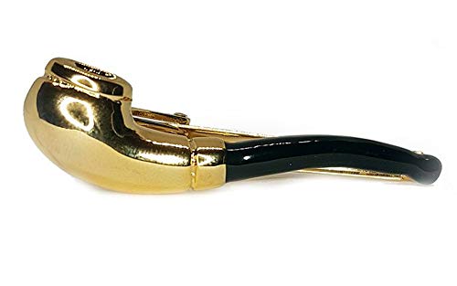 Flairs New York Gentleman's Premium Handmade Artisan Tie Bars Clips Cufflinks - size: Medium, style: Gold Tobacco Pipe