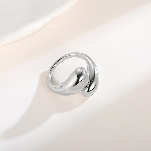 WOWORAMA Chunky Open Rings for Women Gold Silver Adjustable Dome Teardrop Rings Bold Thick Statement Rings Simple Stackable Band Rings - color: Silver-tone Teardrop Ring