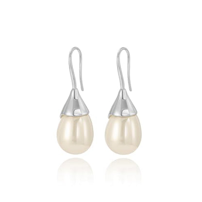 Unique Cream White Pearl Teardrop Drop Dangle Earrings for Women,Trendy Geometric Dangle Formal Hook Earrings for Wedding Prom - color: White Gold-Cream Pearl
