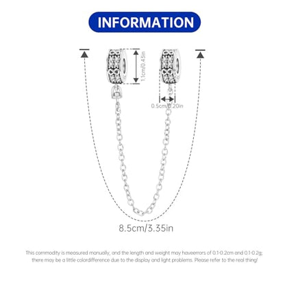 Spacer Stopper Beads for Bracelets & Necklaces, 925 Sterling Silver Beads | Smooth & Pave Cubic Zirconia (White, Blue, 18K Gold Plated) | Anti-Slide Separator Charms S925 Women Jewelry - color: Safety Chain Silver Infinite