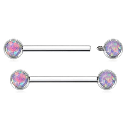 AROWRO Nipple Piercing Jewelry Nipple Rings Titanium Nipple Rings Implant Grade Hypoallergenic 14G Internally Threaded Straight Barbells with Cubic Zirconia Opal Gold Silver Rose Gold Black 12mm 14mm 16mm 18mm 20mm - color: Silver+Purple Opal