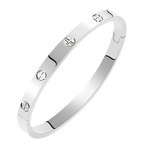 Women's Stainless Steel 18K Gold-Plated Cubic Zirconia Bracelet, Love and Friendship Jewelry Bracelet, Cuff Crystal Jewelry for Mother's Day, Father's Day, Valentine's Day, the Best Gifts for Married and Birthdays - color: Cross Silvery