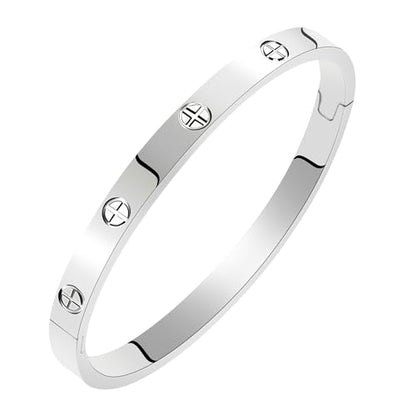 Women's Stainless Steel 18K Gold-Plated Cubic Zirconia Bracelet, Love and Friendship Jewelry Bracelet, Cuff Crystal Jewelry for Mother's Day, Father's Day, Valentine's Day, the Best Gifts for Married and Birthdays - color: Cross Silvery
