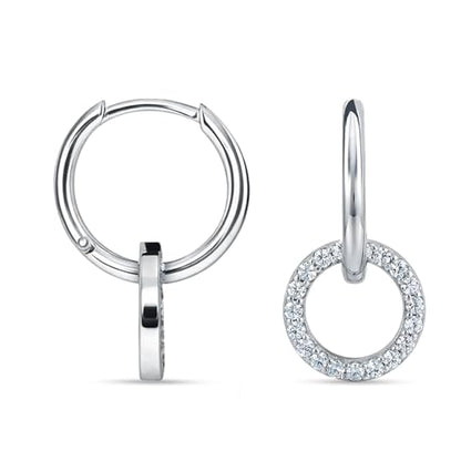 LeCalla 925 Sterling Silver Hoop Earrings for Women | Rhodium-Plated Cubic Zirconia Double Hoop Dangle Earring | Double CZ Huggie Hoop Earrings Gift for Her Mother's Day Birthday 18MM