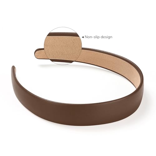 WantGor 1 Inch PU Leather Headband, Wide Padded Hairband Fashion Hair Bands | Cute Womens Headbands Holiday DIY Hair Accessories (Brown) - color: Brown