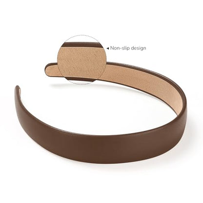 WantGor 1 Inch PU Leather Headband, Wide Padded Hairband Fashion Hair Bands | Cute Womens Headbands Holiday DIY Hair Accessories (Brown) - color: Brown