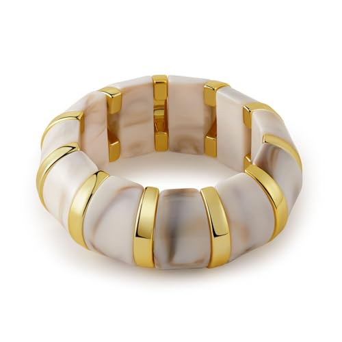 YBMYCM Acrylic Chunky Bangles Bracelets for Women Resin Gold-plated Stackable Stretch Bracelet Wide Wristbands Gift Jewelry - color: Ivory white