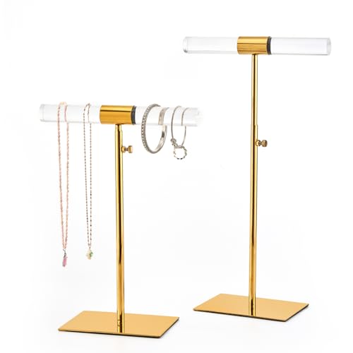 Set of 2 Acrylic Display Stand Jewelry Towers Stands | Stainless Steel Adjustable Height Long Necklaces Stand Tabletop Jewelry Organizer for Home Store Boutique