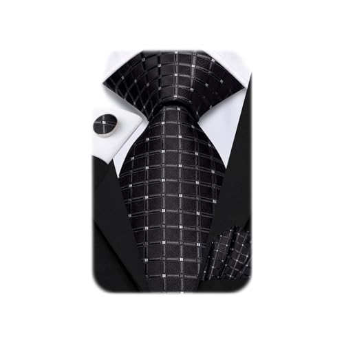 Dubulle Mens Paisley Striped Tie Woven Necktie for Men and Handkerchief Cufflinks Set Wedding Formal Business - color: Black White