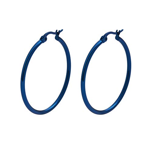 Rounded Hoops Earrings (20mm-60mm Diameter) - color: Blue 30mm