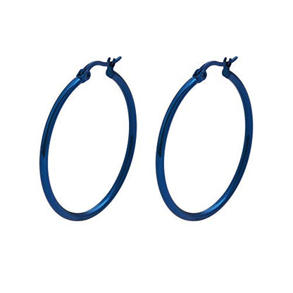 Rounded Hoops Earrings (20mm-60mm Diameter) - color: Blue 30mm