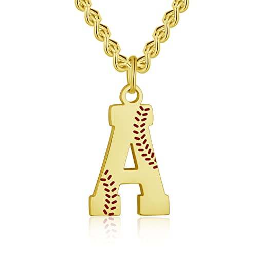 AIAINAGI Baseball Initial A-Z Letter Necklace - Men's Baseball Charm Pendant in Stainless Steel Silver Chain, 22inch Personalized Gift - style: A Letter