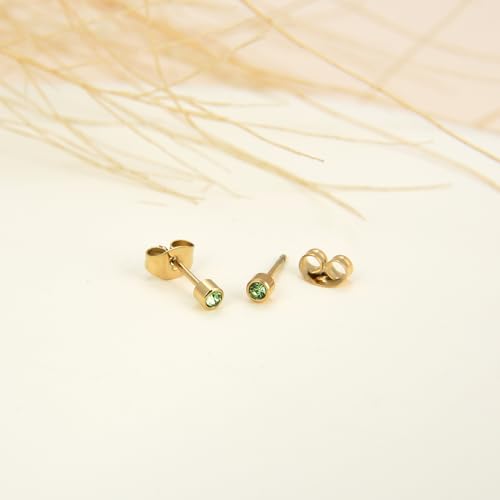 12 Pairs Ear Piercing Stud Earrings for Ear Piercing Guns, Surgical Stainless Steel Multicolor Round Heart Star Cubic Zirconia Birthstone Stud Earrings Set - style: Gold round 4mm