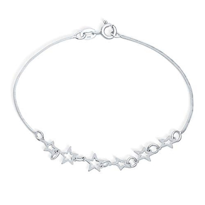 Dainty Celestial Holiday Layering American USA Patriotic Multi Open Lucky Stars Rock Star Bracelet For Women Teen Polished .925 Sterling Silver 7-7.5 Inch