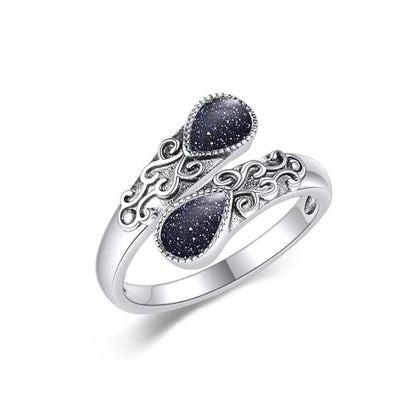 Ring for Women Sterling Silver Adjustable Band Open Rings Jewelry Gifts for Girls - style: Blue Sandstone