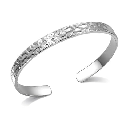Hammered Texture Bracelet for Women - Maximum 8 inches Adjustable Cuff Bangle, Elegant Boho Chic Jewelry Silver & Gold - color: Silver-B