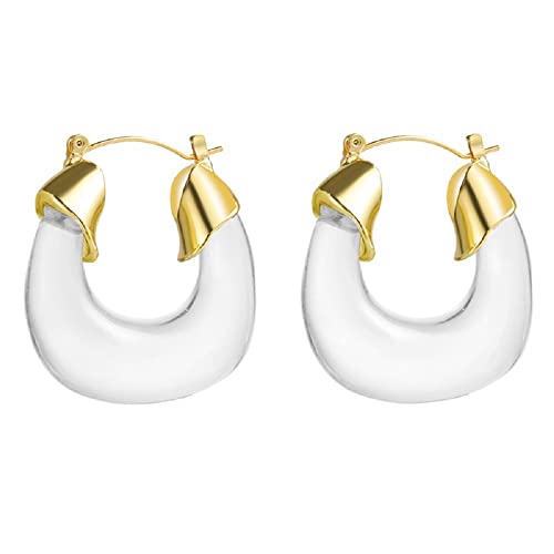 Chunky Resin Acrylic U Shape Hoop Earrings Geometric for Women Minimalist Statement Vintage Transparent Party Jewelry - color: 2