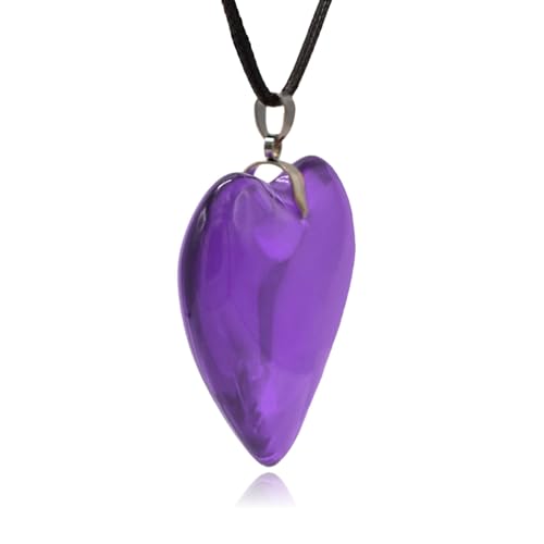 Large Red Semi-Transparent Solid Glass Heart Pendant Necklace - style: Large Purple