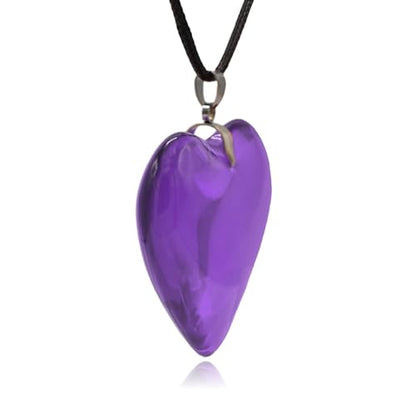 Large Red Semi-Transparent Solid Glass Heart Pendant Necklace - style: Large Purple