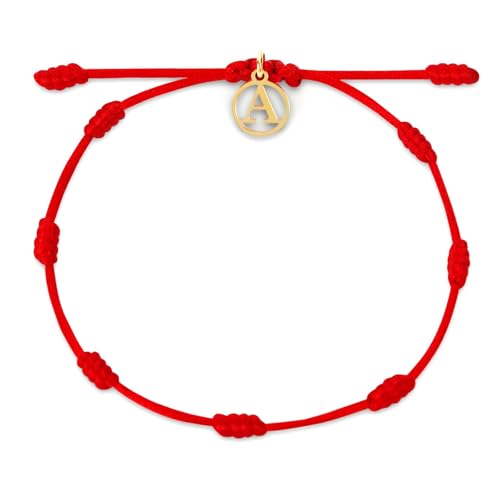 Red String Bracelet with Initial Letter and 7 Protective Knots – Adjustable Kabbalah Bracelet for Women & Men, Personalized Good Luck Charm for Positive Energy - color: A