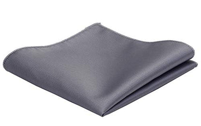 GUSLESON 3.15"（8cm） Solid Color Necktie and Pocket Square Cufflinks Sets For Men + Gift Box - color: Gray
